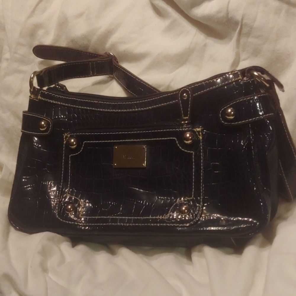 Liz & Co. Black Crocodile-Embossed Shoulder Bag